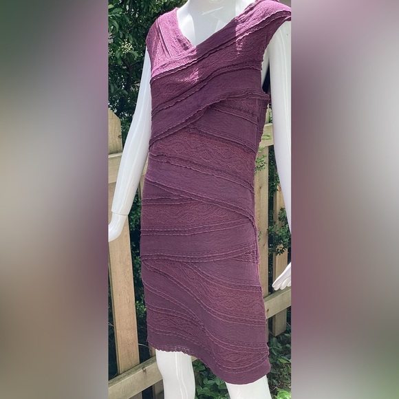 Hem And Thread Lacey Fitted Dress, Plum Colour, Cotton Blend, Lg - Picture 1 of 10